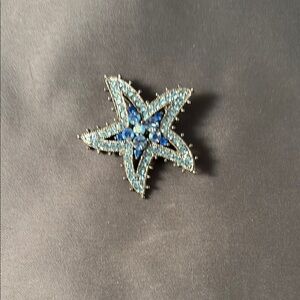 Sparkling Blue Starfish Brooch with Crystal Accents